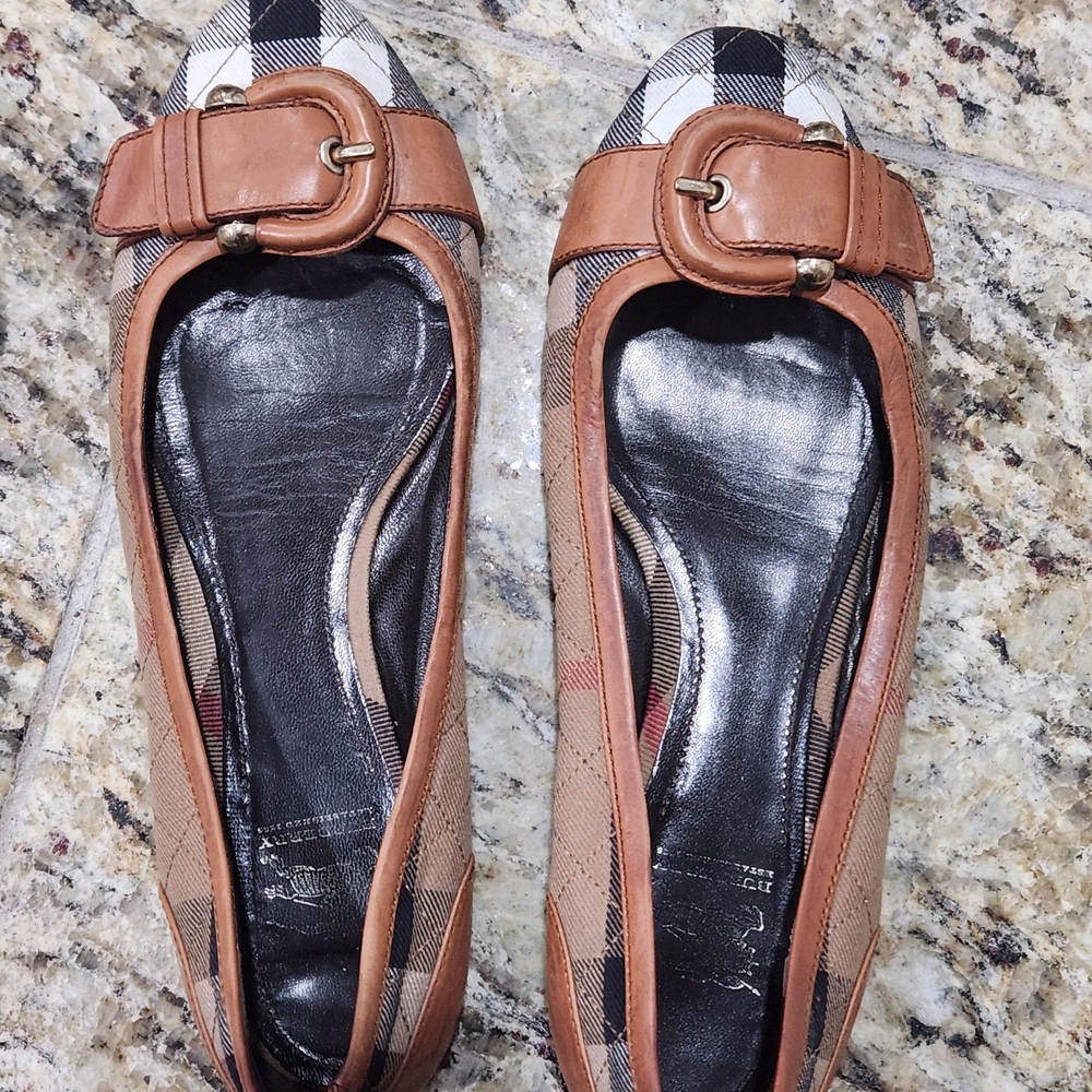 Burberry Tan and Black Checkered Flats